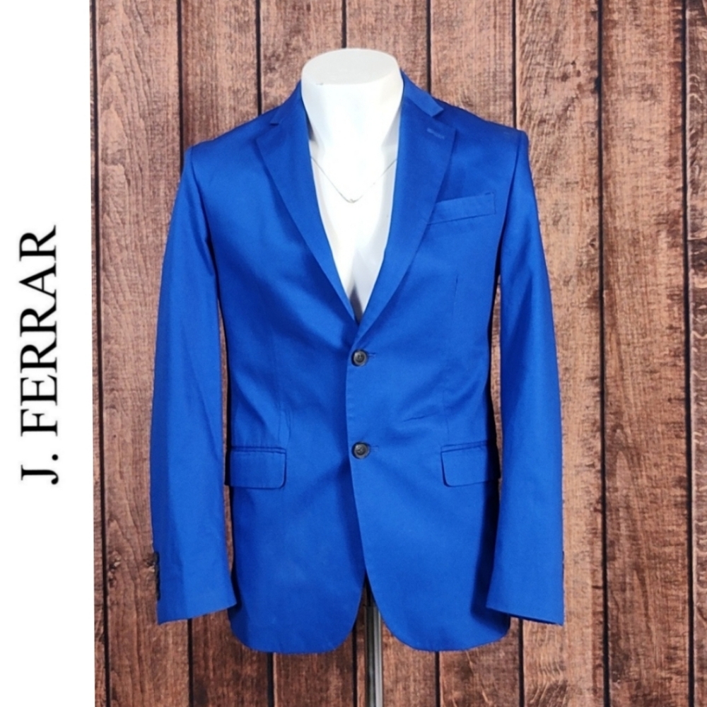 JF j. ferrar Electric Blue Mens Slim Fit Stretch Double Vent Blazer